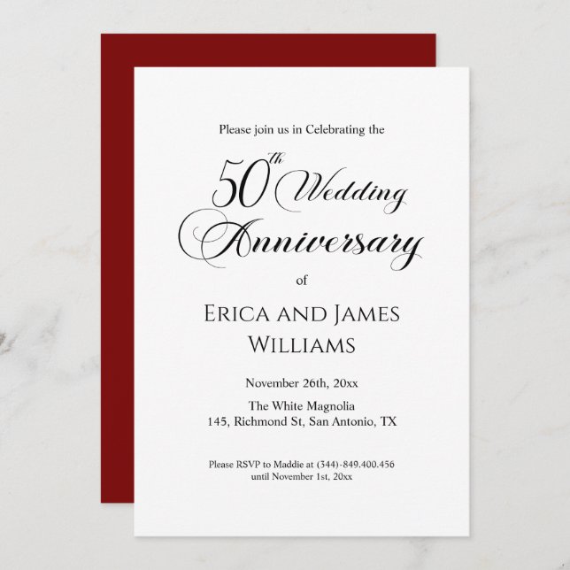 50th Gold Wedding Anniversary Elegant Script Invitation (Front/Back)