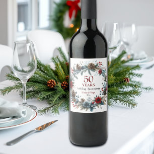 50th Gold Wedding Anniversary Elegant Winter Wine Label