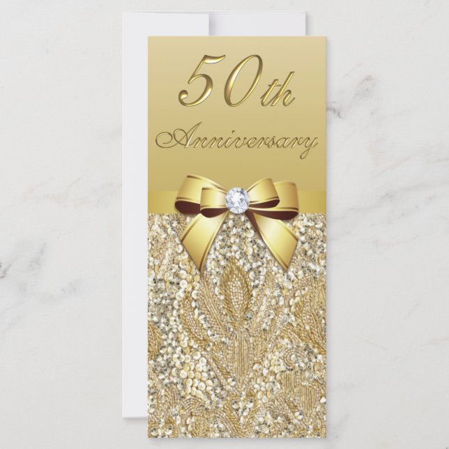 50th Gold Wedding Anniversary Faux Sequins Bow (Front)
