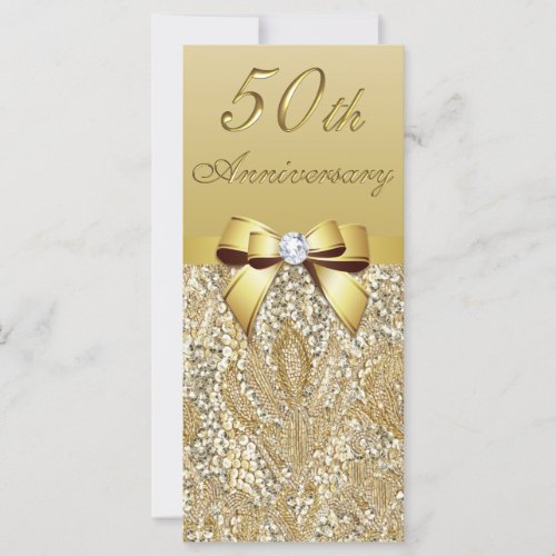 50th Gold Wedding Anniversary Faux Sequins Bow