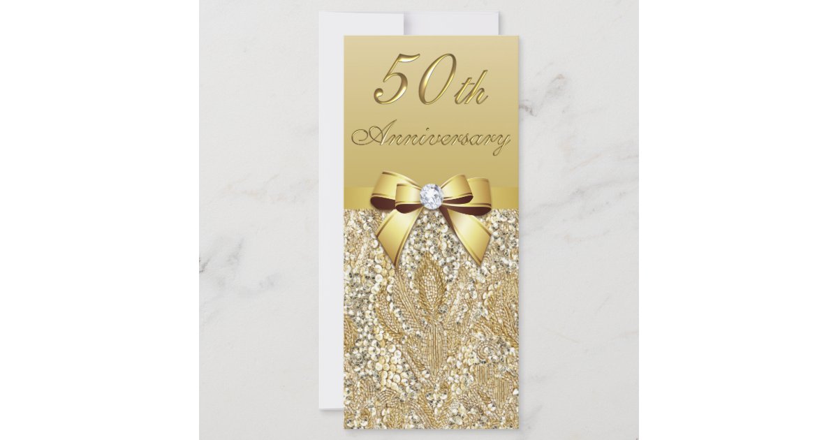 50th Gold Wedding Anniversary Faux Sequins Bow | Zazzle