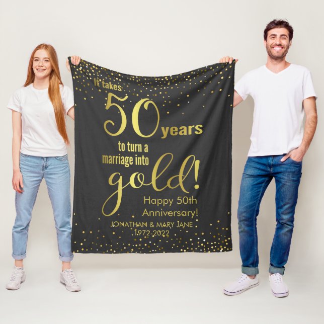 50th Gold Wedding Anniversary Fleece Blanket (In Situ)