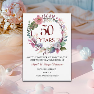 50th Gold Wedding Anniversary Floral Save The Date