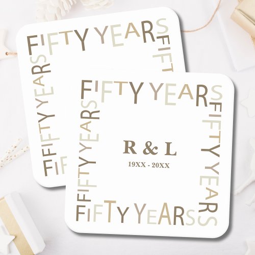 50th Gold Wedding Anniversary Gift Square Paper Coaster