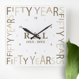 50th Gold Wedding Anniversary Gift Square Wall Clock