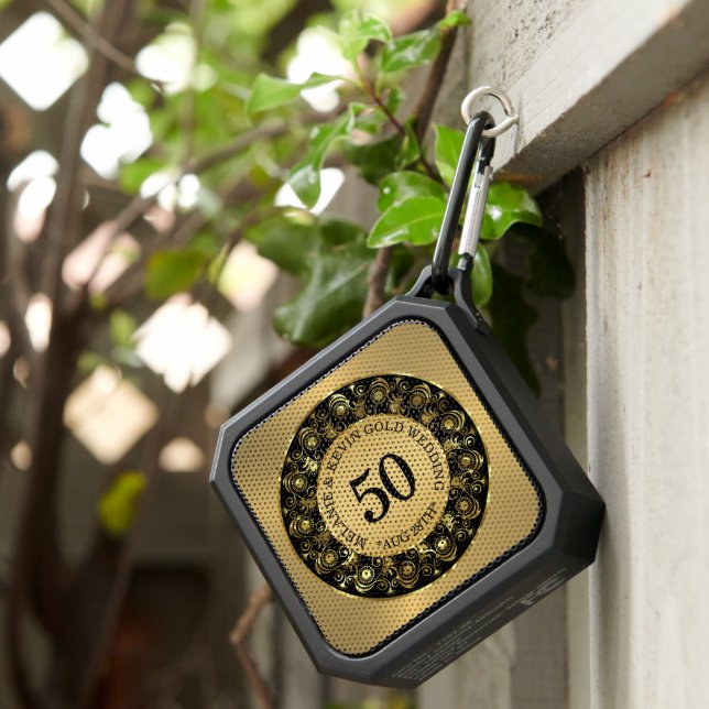 50th Gold Wedding Anniversary Gold Floral Frame Bluetooth Speaker (Inisitu)