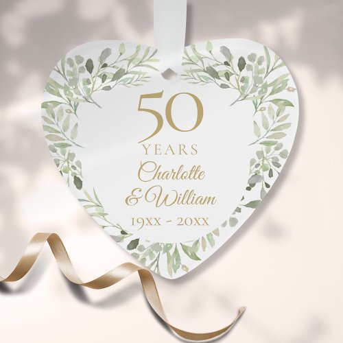 50th Gold Wedding Anniversary Greenery  Ornament