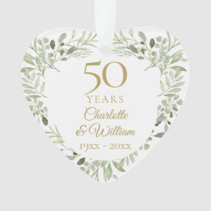 50th Gold Wedding Anniversary Greenery Photo Ornament