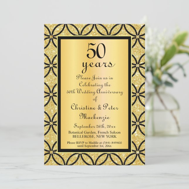 50th Gold Wedding Anniversary  Invitation (Standing Front)