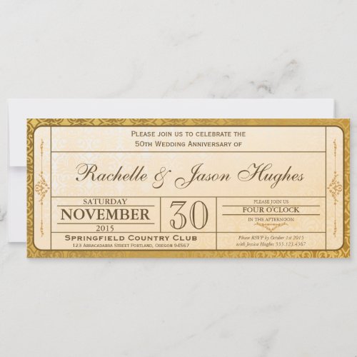 50th Gold Wedding Anniversary Invitation Ticket