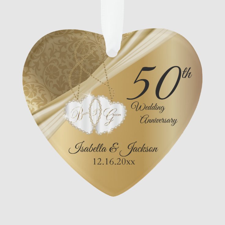 50th Gold Wedding Anniversary Keepsake Design Ornament | Zazzlecom