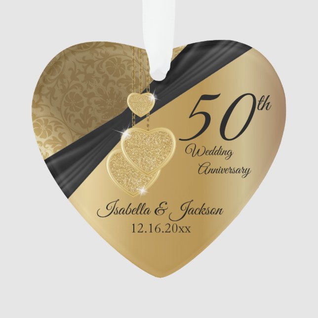 50th Gold Wedding Anniversary Keepsake Design Ornament (Front)
