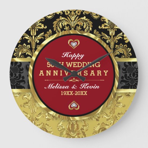 50th Gold Wedding Anniversary Large Clock