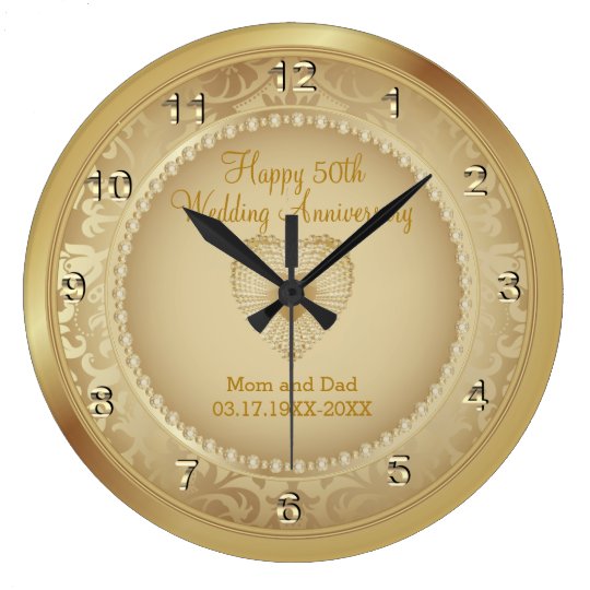 50th Gold Wedding Anniversary Large Clock
