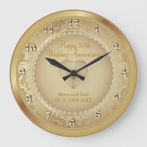 50th Gold Wedding Anniversary Large Clock