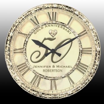 50th Gold Wedding Anniversary Large Clock by AZEZcom at Zazzle