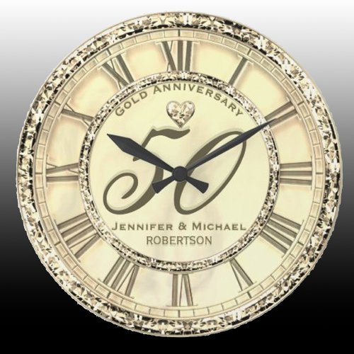 50th Gold Wedding Anniversary Large Clock