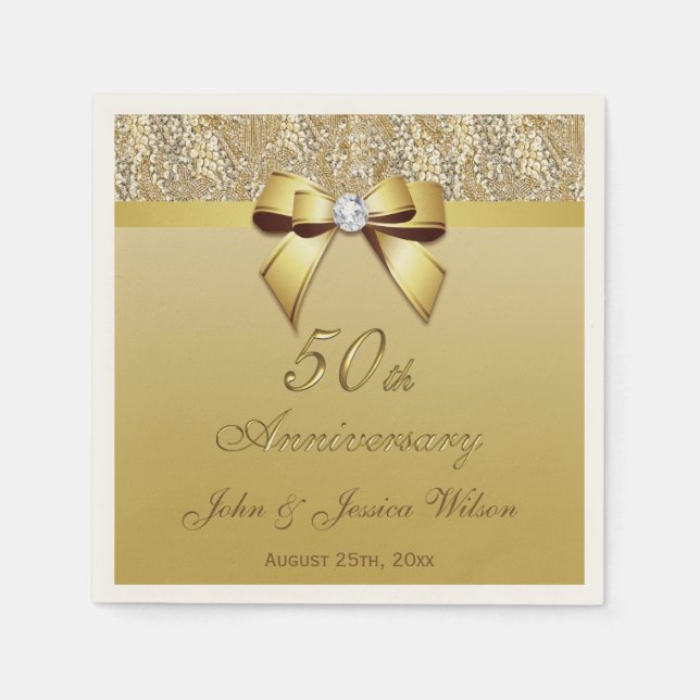50th Gold Wedding Anniversary Paper Napkins (Front)