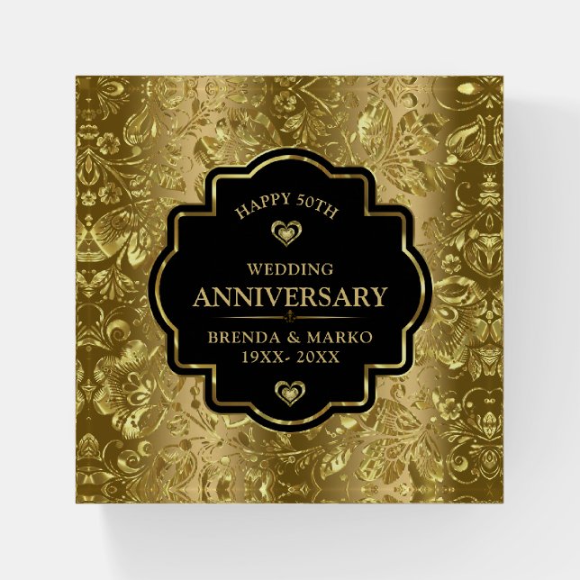 50th gold wedding anniversary paperweight (Front)