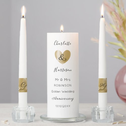 50th Gold Wedding Anniversary Personalized Unity Candle Set