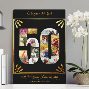 50th Gold Wedding Anniversary Photo Collage Black Canvas Print