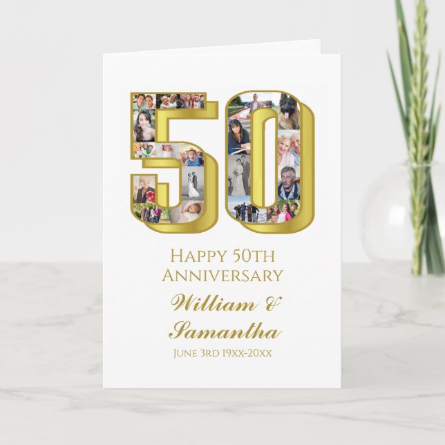 50th Gold Wedding Anniversary Photo Collage Card (Front)