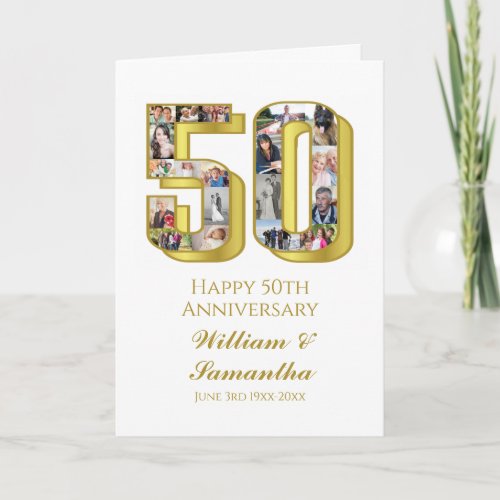 50th Gold Wedding Anniversary Photo Collage Card