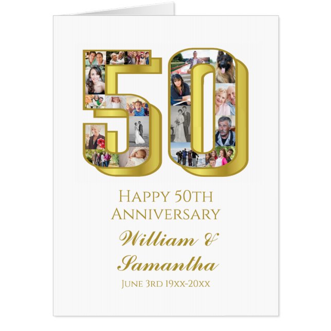 50th Gold Wedding Anniversary Photo Collage Card (Front)