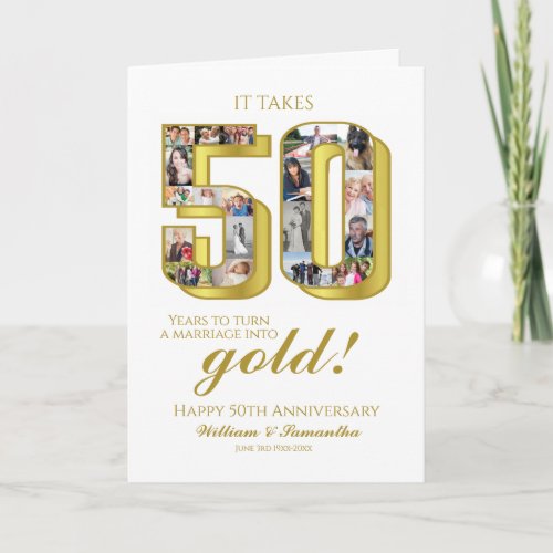 50th Gold Wedding Anniversary Photo Collage Card