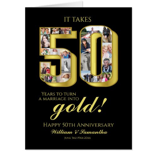 50th Gold Wedding Anniversary Photo Collage Card