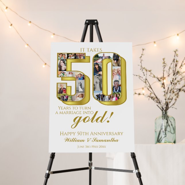 50th Gold Wedding Anniversary Photo Collage Foam Board (In Situ (Stand))