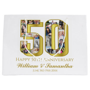 50th Gold Wedding Anniversary Photo Collage Large Gift Bag