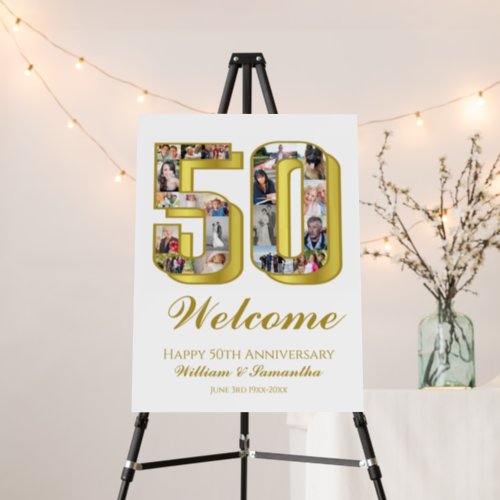 50th Gold Wedding Anniversary Photo Collage Welcom Foam Board