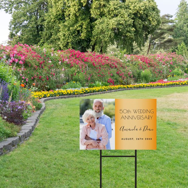 50th gold wedding anniversary photo drive-by sign (Creator Uploaded)