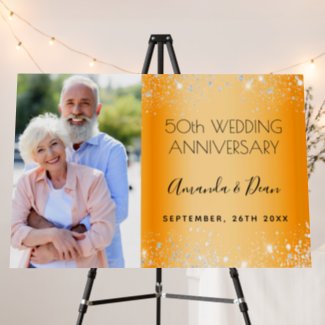 50th gold wedding anniversary photo glitter foam board