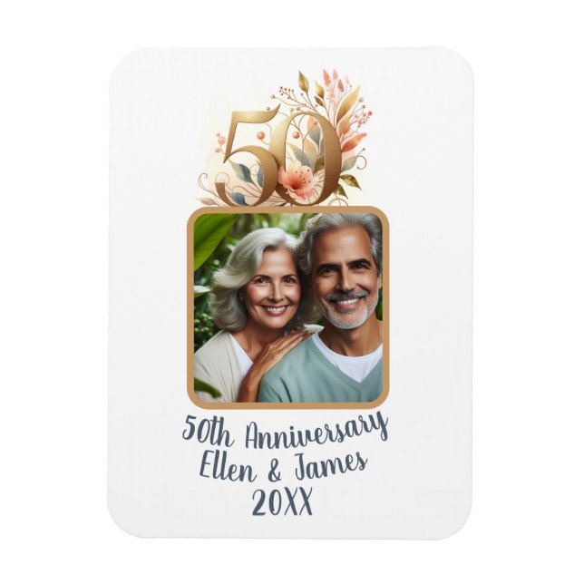 50th Gold Wedding Anniversary Photo Keepsake Magnet (Vertical)