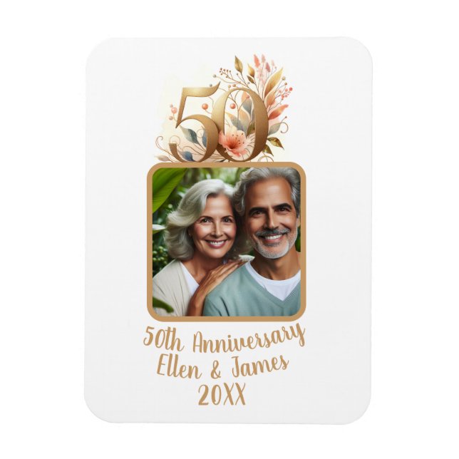 50th Gold Wedding Anniversary Photo Keepsake Magnet (Vertical)