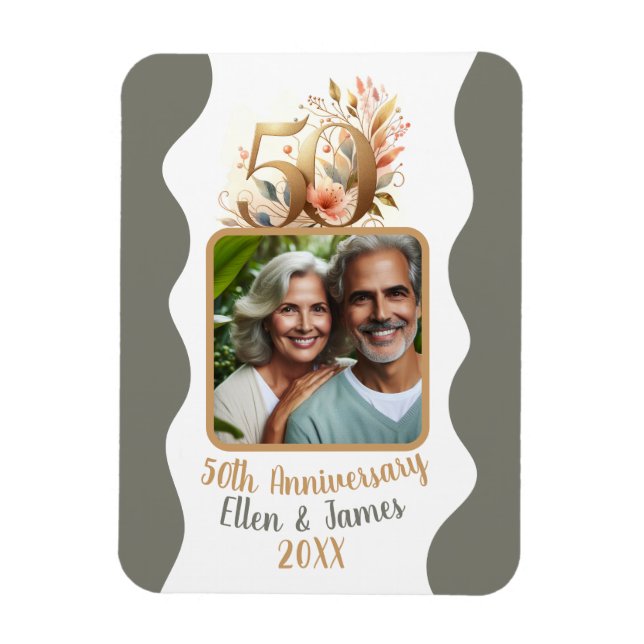 50th Gold Wedding Anniversary Photo Keepsake Magnet (Vertical)