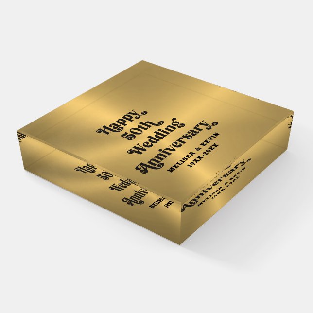 50th Gold Wedding Anniversary Retro Typography Paperweight (Angled)