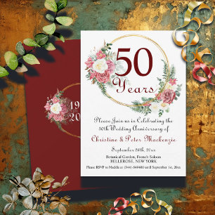 50th Gold Wedding Anniversary Roses Gold Frame Invitation