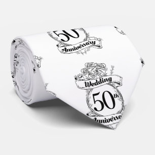 50th Gold Wedding Anniversary Roses Neck Tie
