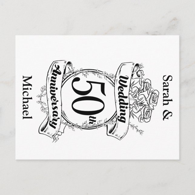 50th Gold Wedding Anniversary Roses Postcard (Front)