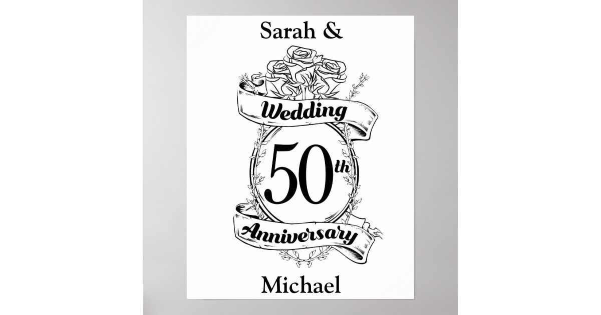 50th Gold Wedding Anniversary Roses Poster | Zazzle