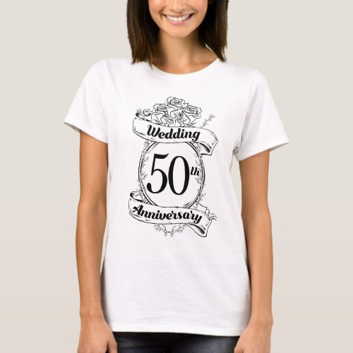 50th Gold Wedding Anniversary Roses T_Shirt