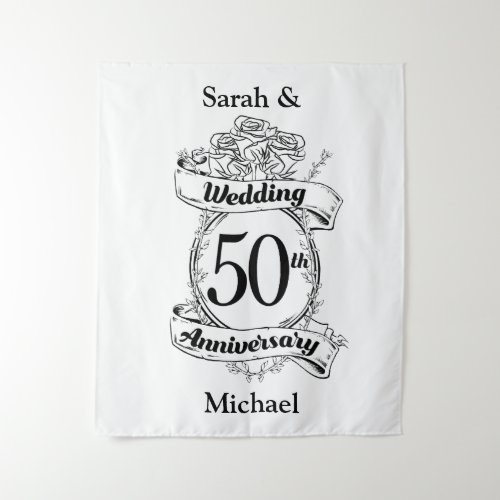 50th Gold Wedding Anniversary Roses Tapestry