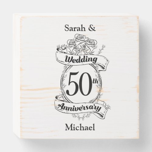 50th Gold Wedding Anniversary Roses Wooden Box Sign