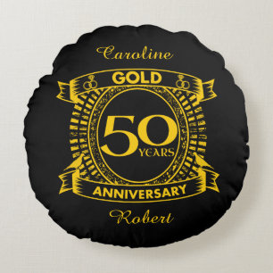 50th Gold Wedding Anniversary Round Pillow