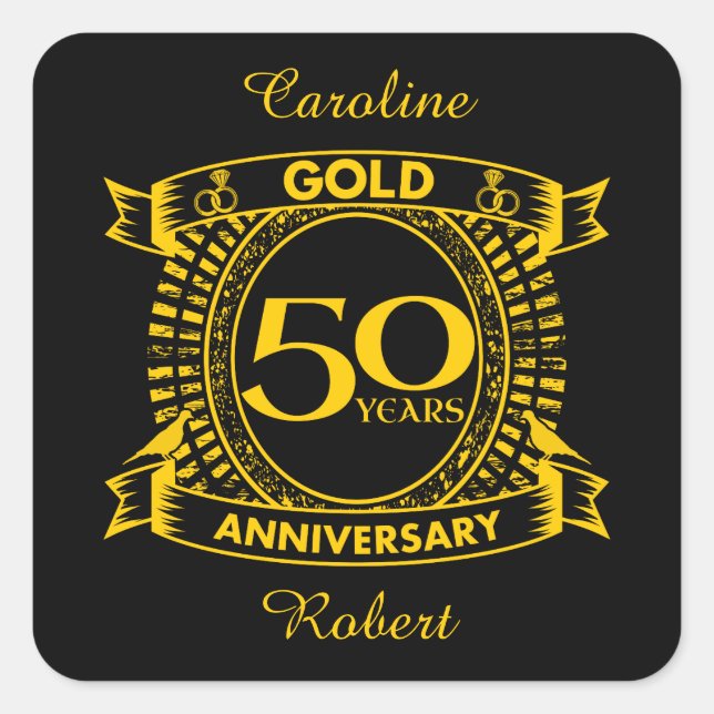 50th Gold Wedding Anniversary Square Sticker (Front)