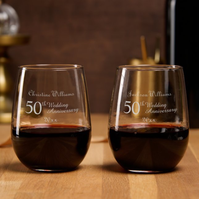 50th Gold Wedding Anniversary  Stemless Wine Glass (Party)
