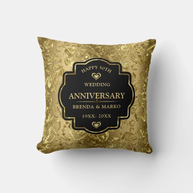 50th gold wedding anniversary throw pillow (Front)